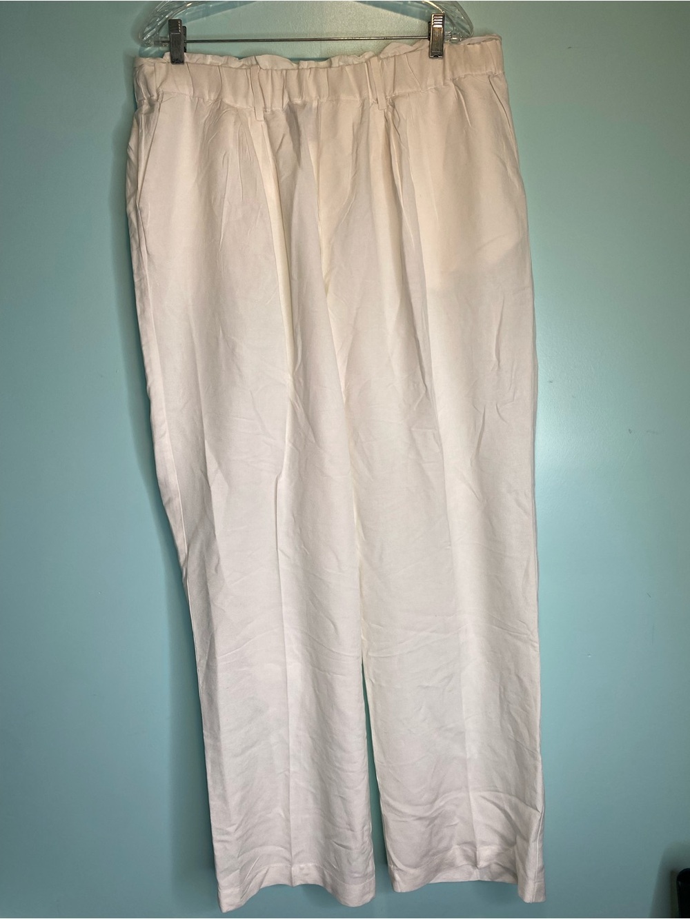Ashley Stewart Linen Blend Pants Womens Size 18 Off White Elastic Waist Wide Leg